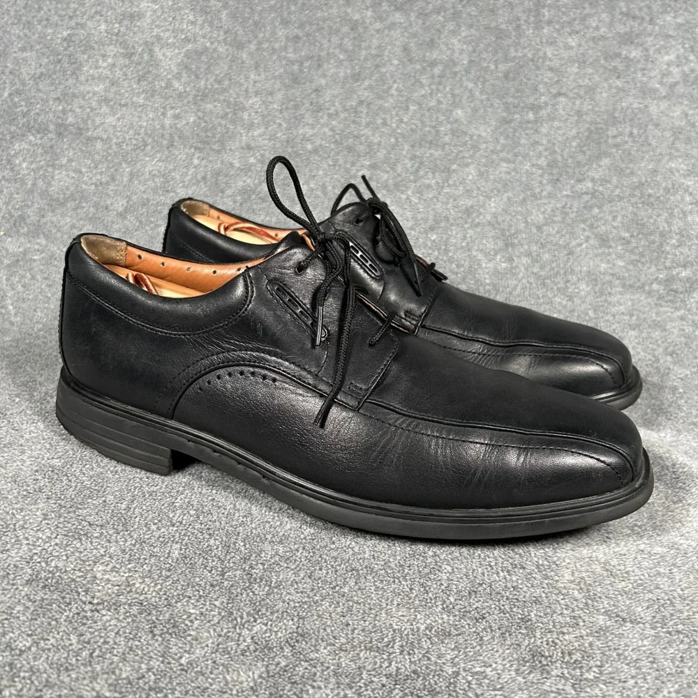 Clarks Unstructured Derby Mens Black Leather Dress Shoes Square Toe 9.5 M